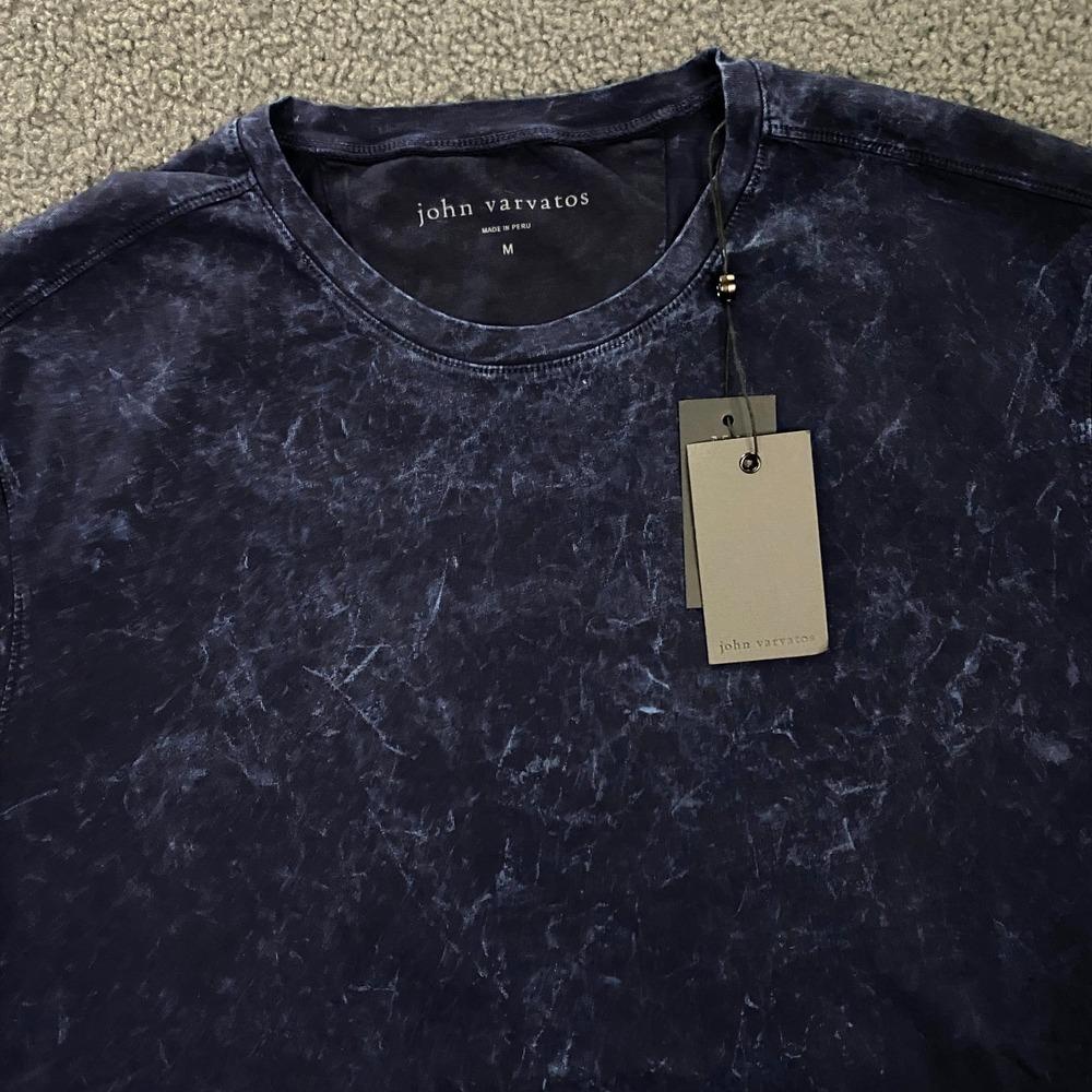 John Varvatos Enzo Crew T-shirt Mens Medium Navy Blue Washed Marble Grunge NWT - Picture 2 of 13